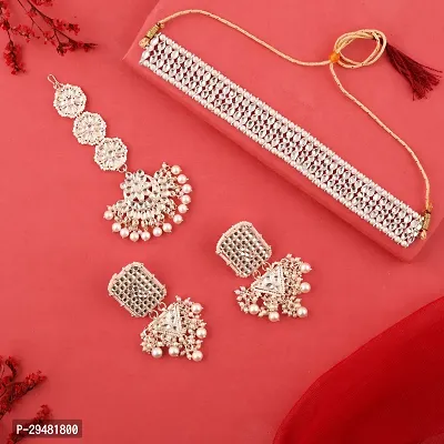 Combo Of 1 Choker Set With Earrings And Maang Tikka Set For Women.