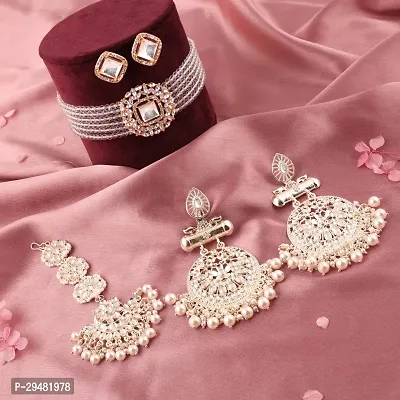 Combo Of 1 Choker Set With 2 Pair Of Earrings And Maang Tikka Set For Women.