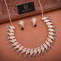 Stylish Women Heavy Polished Diamond Choker Necklace set with 1 Pair of Earrings Jewellery Set-thumb1