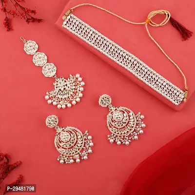 Combo Of 1 Choker Set With Earrings And Maang Tikka Set For Women.-thumb0