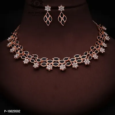 New Rose Gold  Necklace With 1 pair Of Earrings For Women And Girl-thumb4