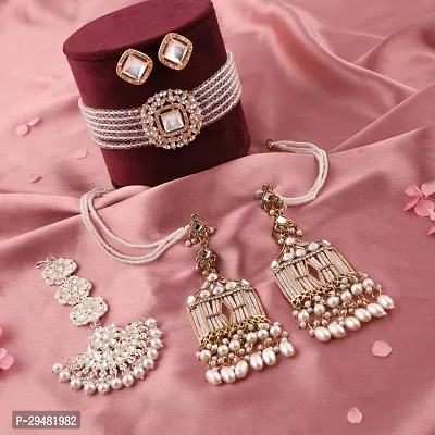 Combo Of 1 Choker Set With 2 Pair Of Earrings And Maang Tikka Set For Women.