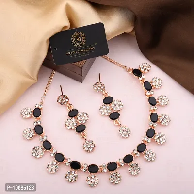 Stylish Women Heavy Polished Diamond Choker Necklace set with 1 Pair of Earrings Jewellery Set