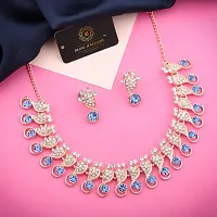 Pack of 1 Rose Gold Plated  American Diamond and Heavy Polished Diamond Choker Necklace set with 1 Pair of Earrings Jewellery Set-thumb1