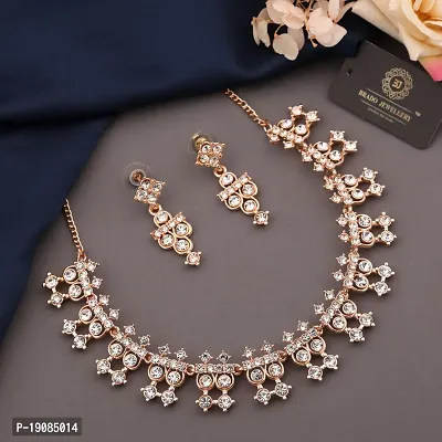 Stylish Women Heavy Polished Diamond Choker Necklace set with 1 Pair of Earrings Jewellery Set