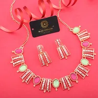 Pack of 1 Rose Gold Plated  American Diamond and Heavy Polished Diamond Choker Necklace set with 1 Pair of Earrings Jewellery Set-thumb1