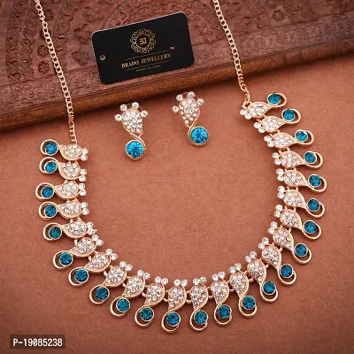 Stylish Women Heavy Polished Diamond Choker Necklace set with 1 Pair of Earrings Jewellery Set-thumb2