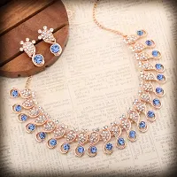 Stylish Women Heavy Polished Diamond Choker Necklace set with 1 Pair of Earrings Jewellery Set-thumb3