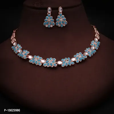 New Rose Gold Necklace Jewellery Set with Earrings for Women and girls-thumb4