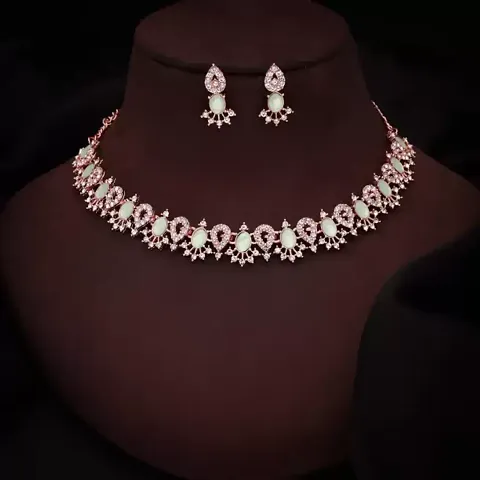 Trendy Plated Choker Set With Matching Pair Of Earrings For Women And Girls.