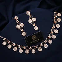 Pack of 1 Rose Gold Plated  American Diamond and Heavy Polished Diamond Choker Necklace set with 1 Pair of Earrings Jewellery Set-thumb1