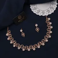 New Rose Gold  Necklace With 1 pair Of Earrings For Women And Girl-thumb1