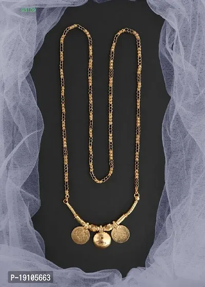 Stylish Golden Brass Open Diamond Long Vati Mangalsutra With Chain For Women-thumb0
