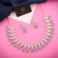 Stylish Women Heavy Polished Diamond Choker Necklace set with 1 Pair of Earrings Jewellery Set-thumb2
