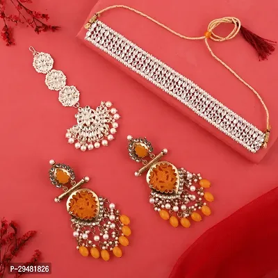 Combo Of 1 Choker Set With Earrings And Maang Tikka Set For Women.