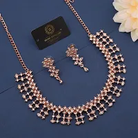 Pack of 1 Rose Gold Plated  American Diamond and Heavy Polished Diamond Choker Necklace set with 1 Pair of Earrings Jewellery Set-thumb2