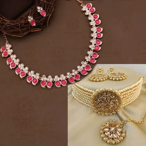 Stylish Alloy Golden American Diamond Jewellery Sets For Women