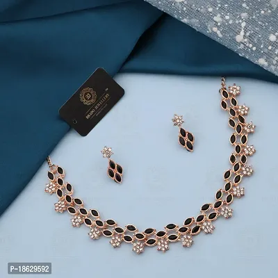 New Rose Gold  Necklace With 1 pair Of Earrings For Women And Girl-thumb0