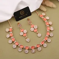 Pack of 1 Rose Gold Plated  American Diamond and Heavy Polished Diamond Choker Necklace set with 1 Pair of Earrings Jewellery Set-thumb1