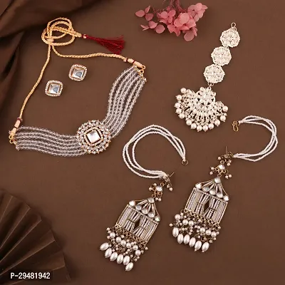 Combo Of 1 Choker Set With 2 Pair Of Earrings And Maang Tikka Set For Women.