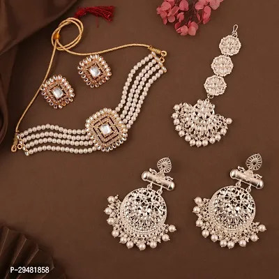 Combo Of 1 Choker Set With 2 Pair Of Earrings And Maang Tikka Set For Women.