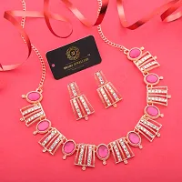 Pack of 1 Rose Gold Plated  American Diamond and Heavy Polished Diamond Choker Necklace set with 1 Pair of Earrings Jewellery Set-thumb1