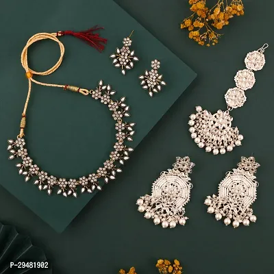 Combo Of 1 Choker Set With 2 Pair Of Earrings And Maang Tikka Set For Women.-thumb0