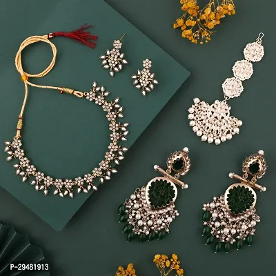 Combo Of 1 Choker Set With 2 Pair Of Earrings And Maang Tikka Set For Women.