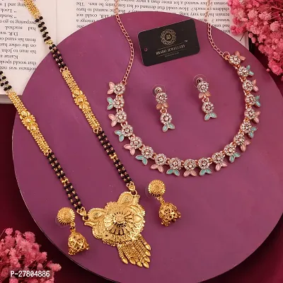 Beautiful Brass Necklace Set And Mangalsutra With Earring Pack Of 2-thumb0