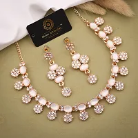 Pack of 1 Rose Gold Plated  American Diamond and Heavy Polished Diamond Choker Necklace set with 1 Pair of Earrings Jewellery Set-thumb2