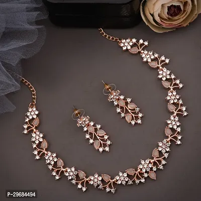 Trendy Rosegold Plated Choker Set With Matching Pair Of Earrings For Women And Girls.-thumb0