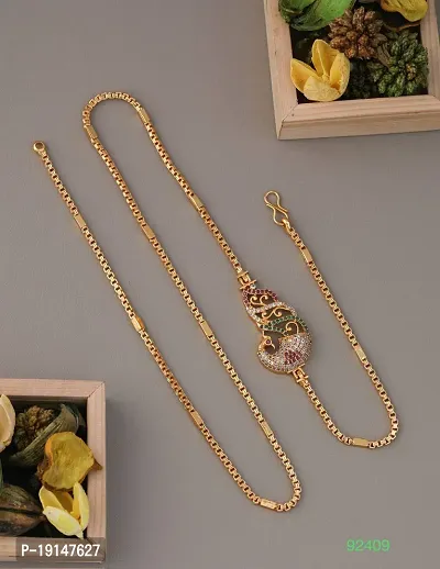 American Diamond Copper Gold Plated 24 Inch Mugappu Mop chain For Women-thumb0