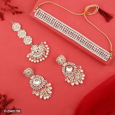 Combo Of 1 Choker Set With Earrings And Maang Tikka Set For Women.