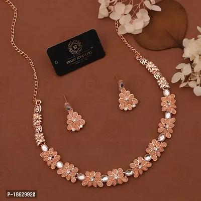 New Rose Gold Necklace Jewellery Set with Earrings for Women and girls-thumb3