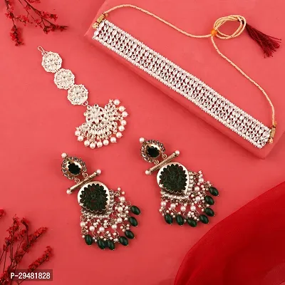 Combo Of 1 Choker Set With Earrings And Maang Tikka Set For Women.