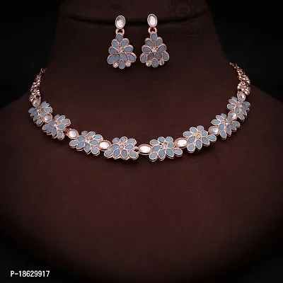 New Rose Gold Necklace Jewellery Set with Earrings for Women and girls-thumb0
