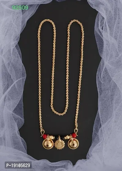 Stylish Golden Brass Open Diamond Long Vati Mangalsutra With Chain For Women