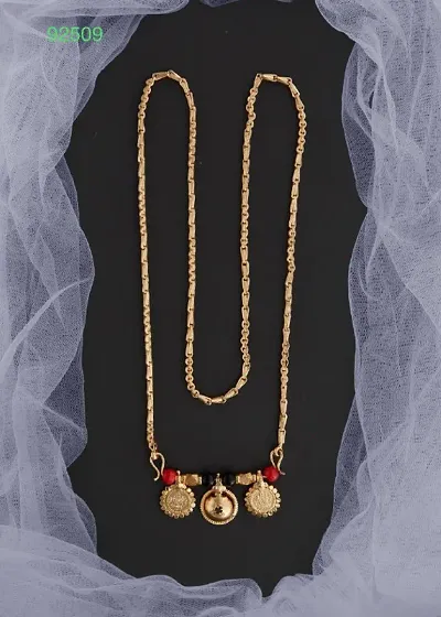 Stylish Golden Brass Diamond Mangalsutra With Chain For Women