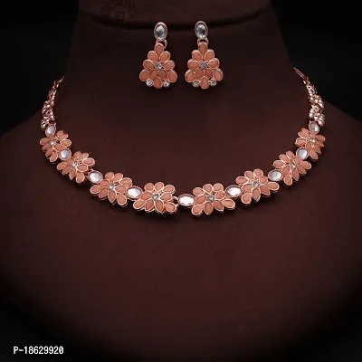 New Rose Gold Necklace Jewellery Set with Earrings for Women and girls