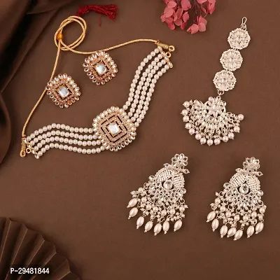 Combo Of 1 Choker Set With 2 Pair Of Earrings And Maang Tikka Set For Women.