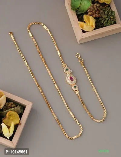 American Diamond Copper Gold Plated 24 Inch Mugappu Mop chain For Women-thumb0