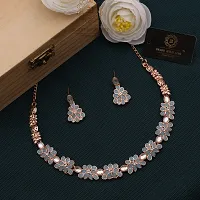 New Rose Gold Necklace Jewellery Set with Earrings for Women and girls-thumb1