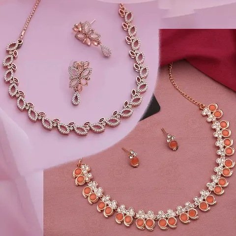 Stylish Alloy Golden American Diamond Jewellery Sets For Women