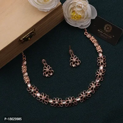 New Rose Gold Necklace Jewellery Set with Earrings for Women and girls-thumb2