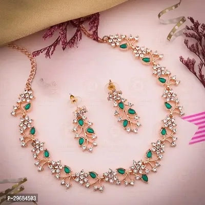 Trendy Rosegold Plated Choker Set With Matching Pair Of Earrings For Women And Girls.-thumb0