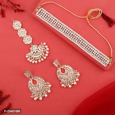 Combo Of 1 Choker Set With Earrings And Maang Tikka Set For Women.