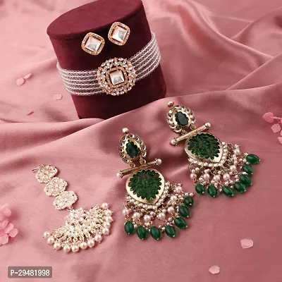 Combo Of 1 Choker Set With 2 Pair Of Earrings And Maang Tikka Set For Women.