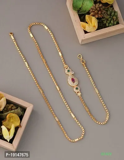 American Diamond Copper Gold Plated 24 Inch Mugappu Mop chain For Women-thumb0