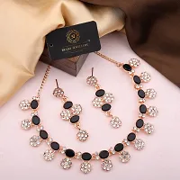 Stylish Women Heavy Polished Diamond Choker Necklace set with 1 Pair of Earrings Jewellery Set-thumb2