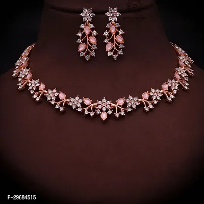 Trendy Rosegold Plated Choker Set With Matching Pair Of Earrings For Women And Girls.-thumb0